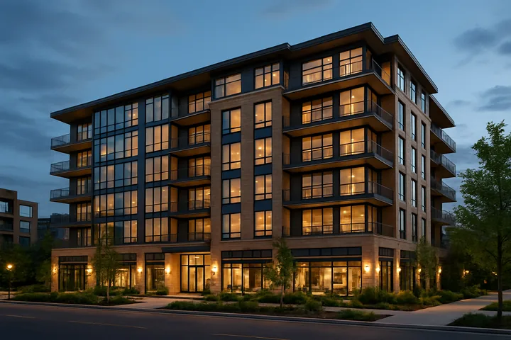 Illustrative Cherry Creek Denver mid-rise condominium